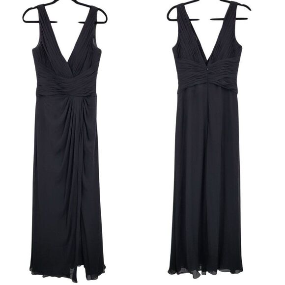 Vtg Black Pintuck Pleat V-Neck Sleeveless Formal Gown Sz 10 Front Slit Cocktail - Picture 1 of 11